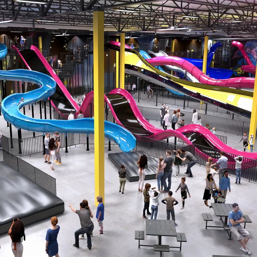 aerial view of indoor slide park